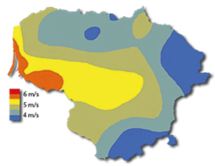 Litauen Windgeschwindigkeitskarte
