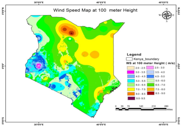 Wind Speed Map at 100 meter Height