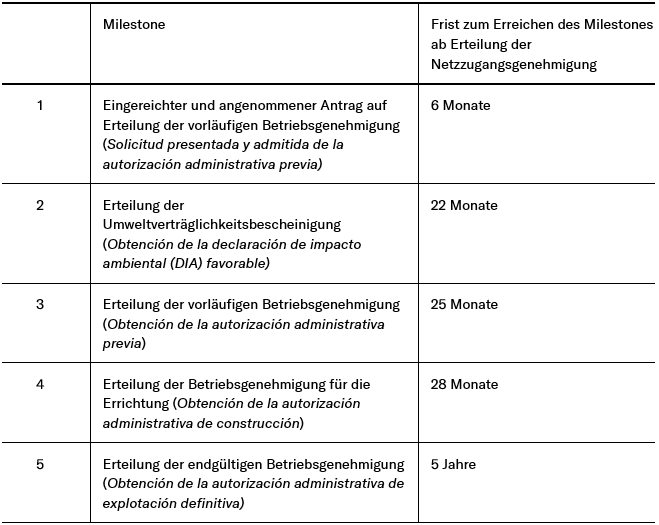 Tabelle Milestones und Frist zum Erreichen des Milestones