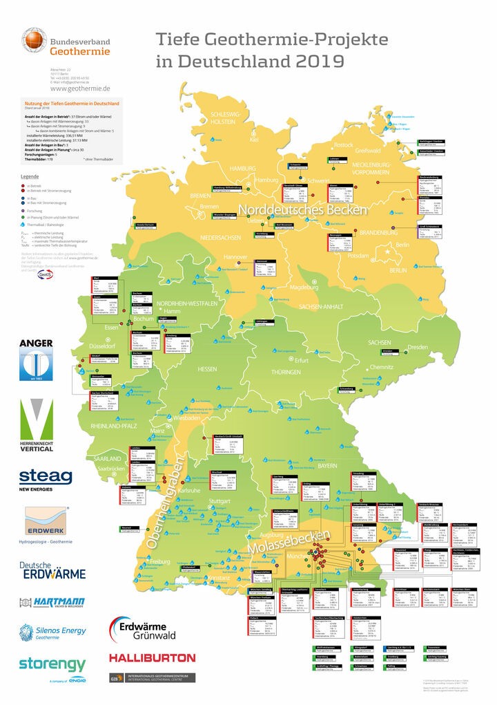 Tiefe Geothermie-Projekte in Deutschland 2019