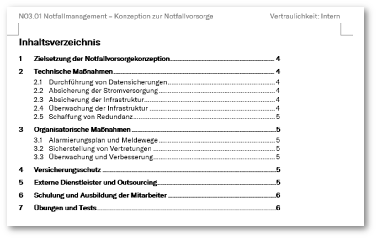 Notfallmanagement Inhaltsverzeichnis