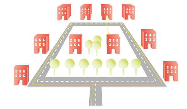 Grafik Gewerbe-/Industriegebiet Bebauungsplan